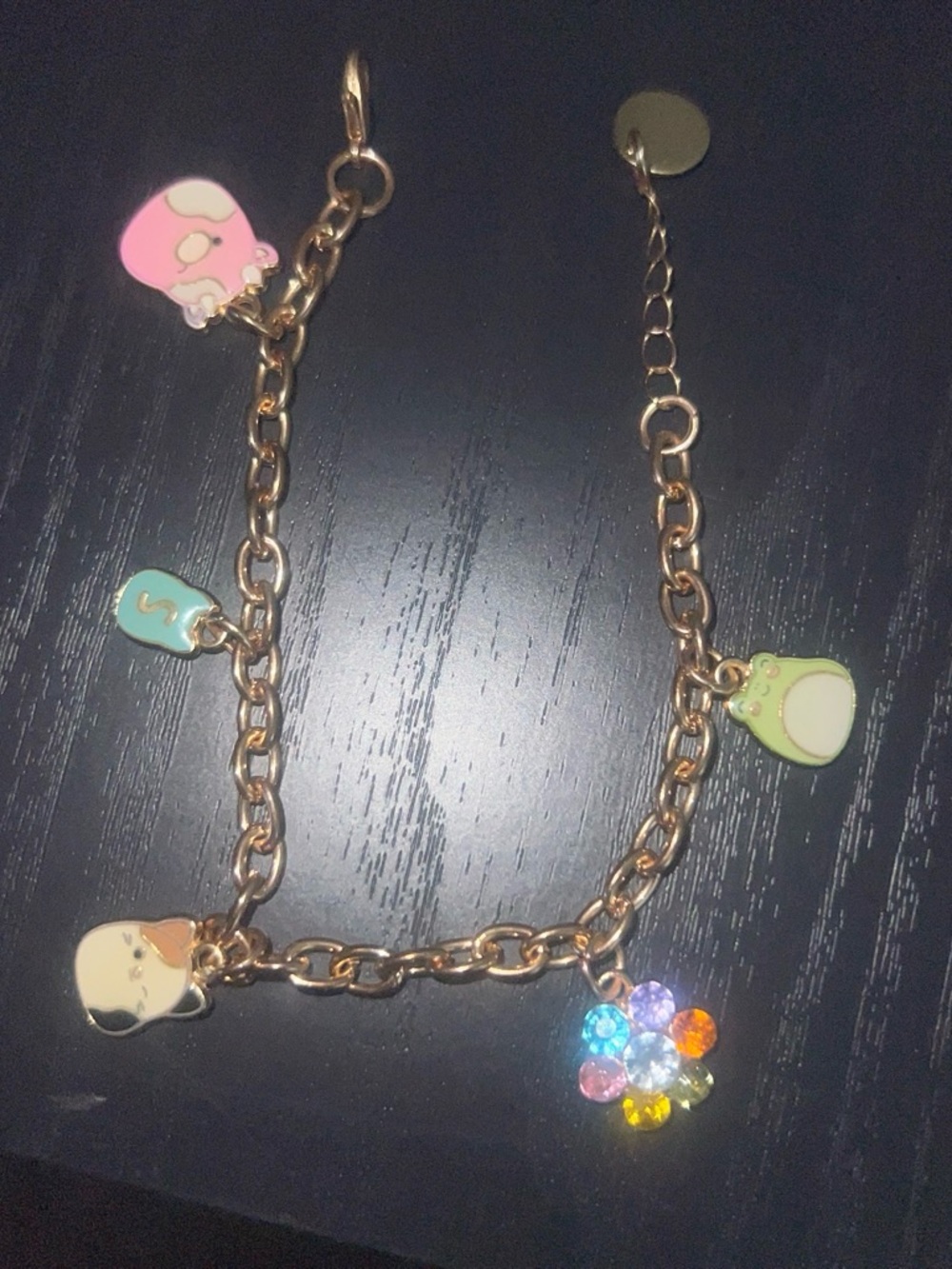 Forever 21 Kids Gold Charm Bracelet with Pink, Mint, Yellow & Cream Charms